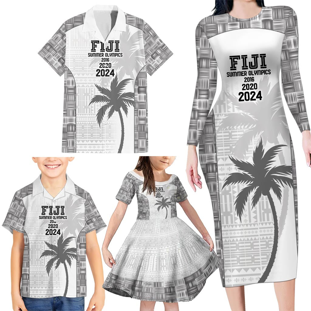 Custom Fiji Rugby Family Matching Long Sleeve Bodycon Dress and Hawaiian Shirt History Champions World Cup 7s - White