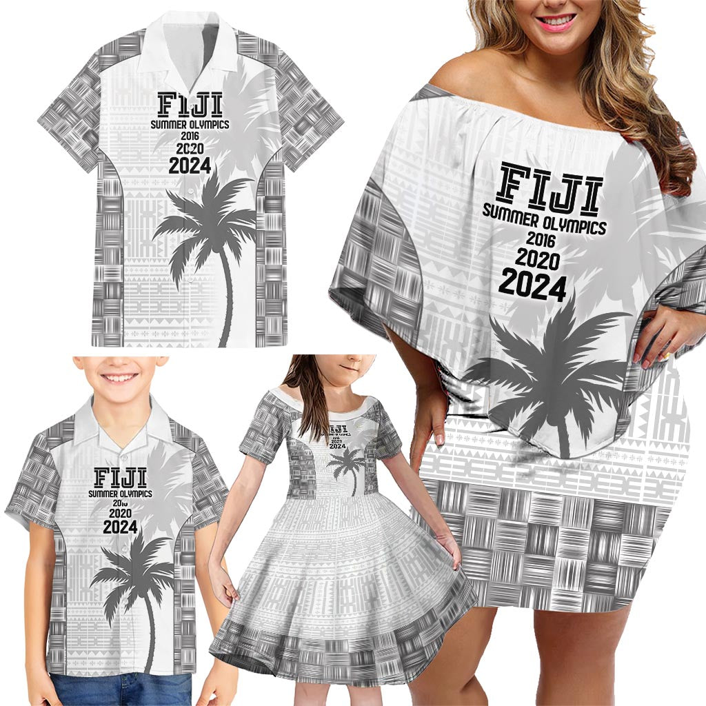 Custom Fiji Rugby Family Matching Off Shoulder Short Dress and Hawaiian Shirt History Champions World Cup 7s - White