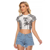 Custom Fiji Rugby Raglan Cropped T Shirt History Champions World Cup 7s - White LT9 Female White - Polynesian Pride