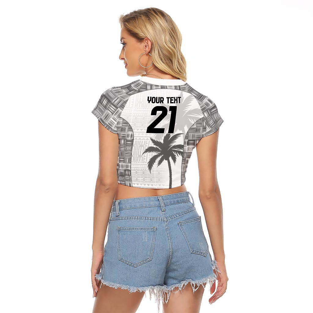 Custom Fiji Rugby Raglan Cropped T Shirt History Champions World Cup 7s - White LT9 - Polynesian Pride
