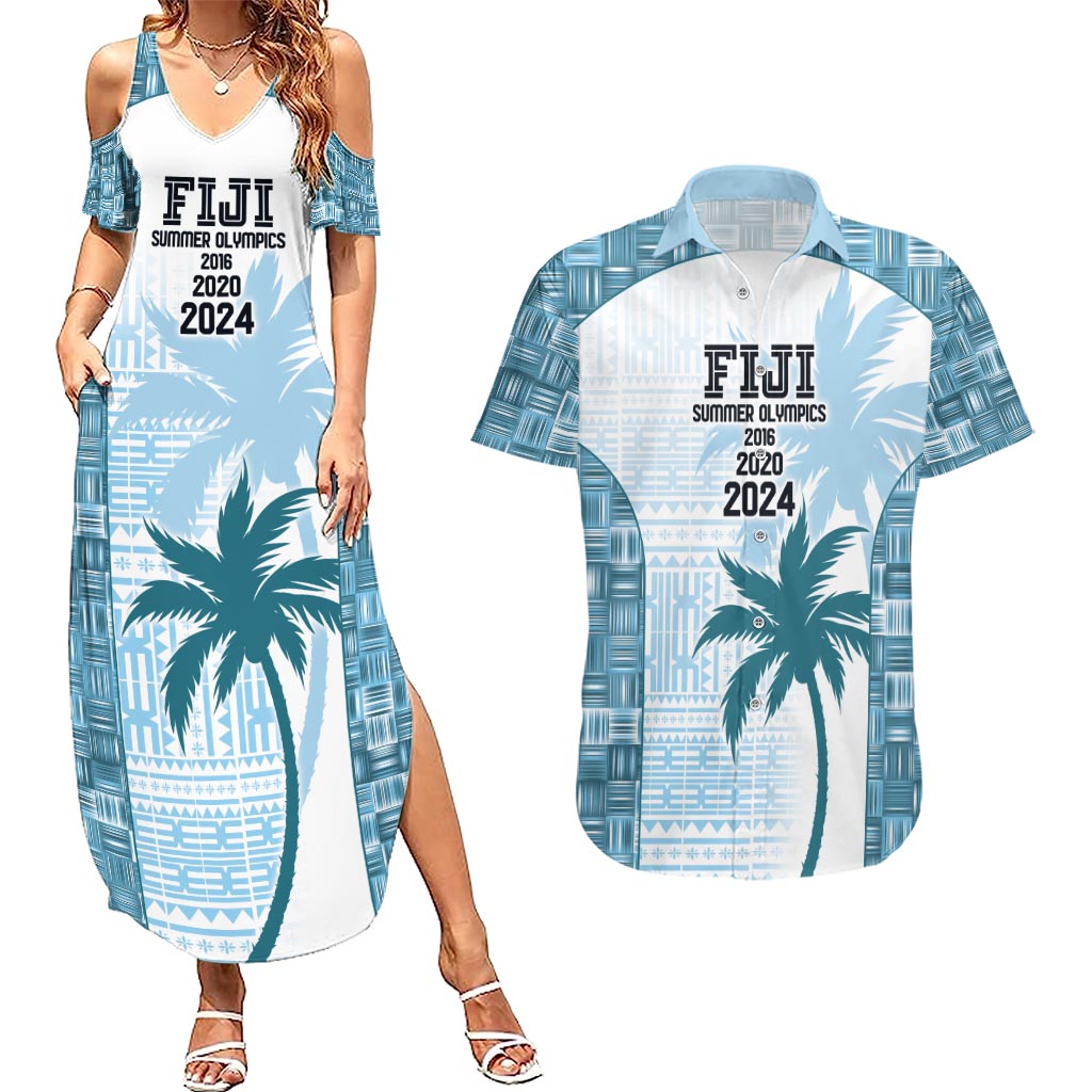 Custom Fiji Rugby Couples Matching Summer Maxi Dress and Hawaiian Shirt History Champions World Cup 7s - Bllue