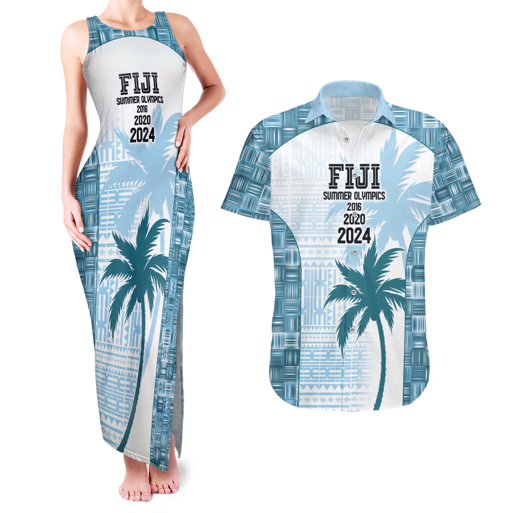 Custom Fiji Rugby Couples Matching Tank Maxi Dress and Hawaiian Shirt History Champions World Cup 7s - Bllue