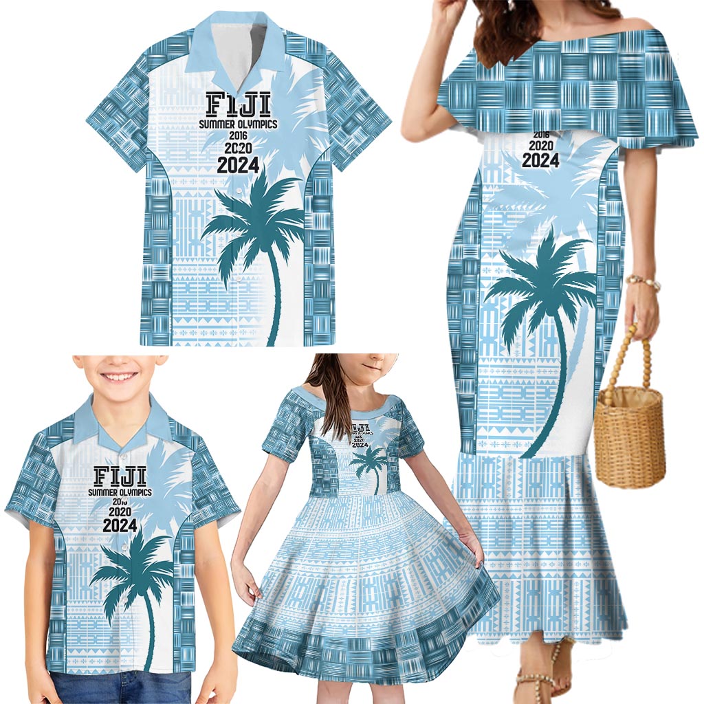 Custom Fiji Rugby Family Matching Mermaid Dress and Hawaiian Shirt History Champions World Cup 7s - Bllue