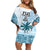 Custom Fiji Rugby Family Matching Off Shoulder Short Dress and Hawaiian Shirt History Champions World Cup 7s - Bllue