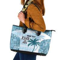 Custom Fiji Rugby Leather Tote Bag History Champions World Cup 7s - Bllue LT9 Blue - Polynesian Pride
