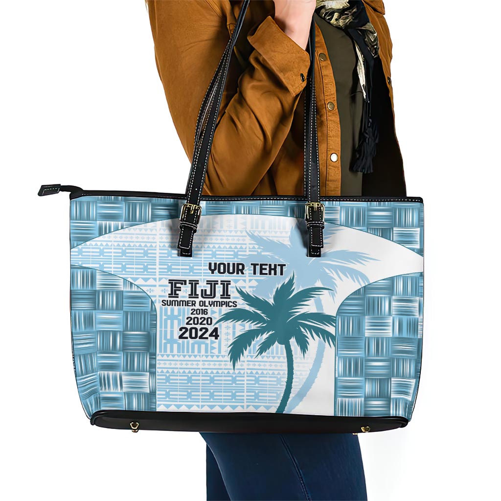 Custom Fiji Rugby Leather Tote Bag History Champions World Cup 7s - Bllue LT9 - Polynesian Pride