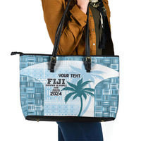 Custom Fiji Rugby Leather Tote Bag History Champions World Cup 7s - Bllue LT9 - Polynesian Pride