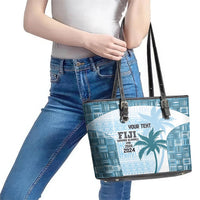 Custom Fiji Rugby Leather Tote Bag History Champions World Cup 7s - Bllue LT9 - Polynesian Pride
