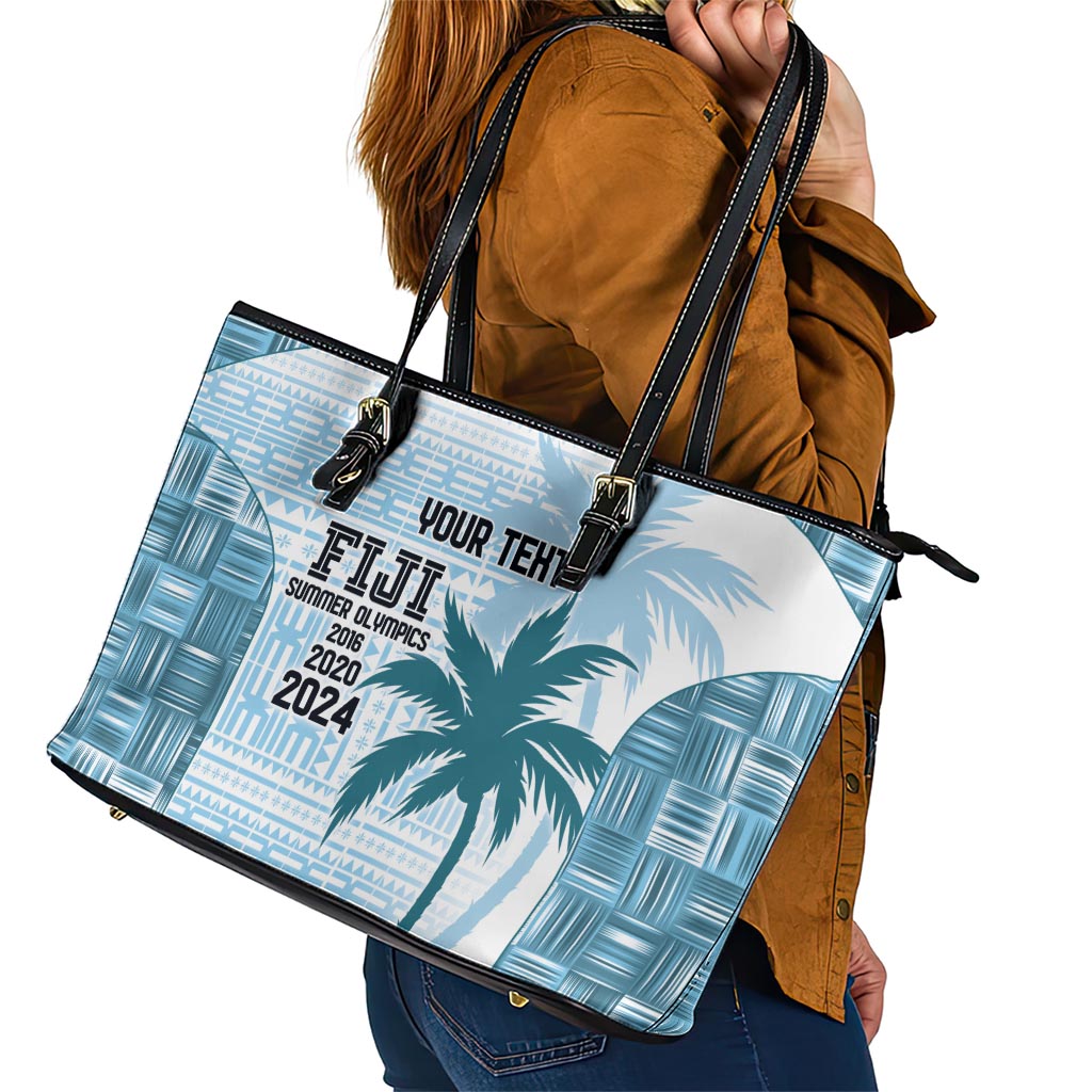 Custom Fiji Rugby Leather Tote Bag History Champions World Cup 7s - Bllue LT9 - Polynesian Pride