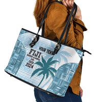 Custom Fiji Rugby Leather Tote Bag History Champions World Cup 7s - Bllue LT9 - Polynesian Pride