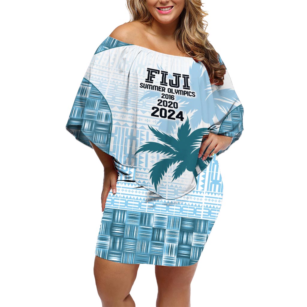 Custom Fiji Rugby Off Shoulder Short Dress History Champions World Cup 7s - Bllue