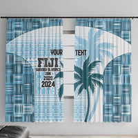 Custom Fiji Rugby Window Curtain History Champions World Cup 7s - Bllue LT9 With Hooks Blue - Polynesian Pride