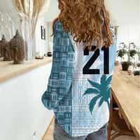 Custom Fiji Rugby Women Casual Shirt History Champions World Cup 7s - Bllue LT9 - Polynesian Pride