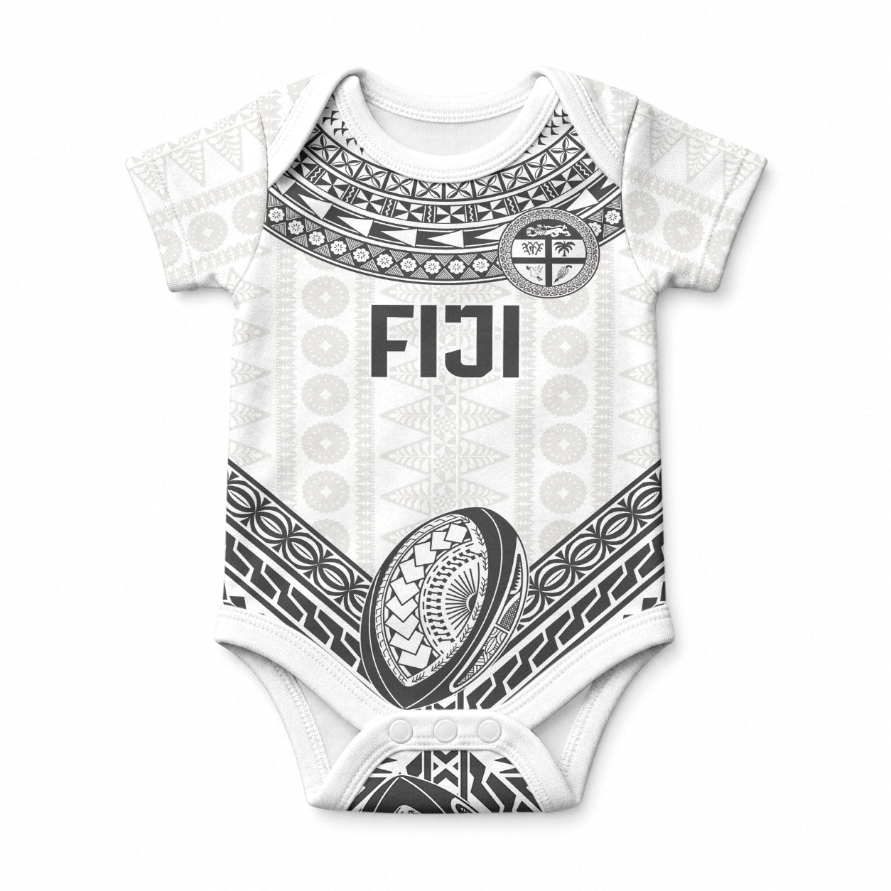 Custom Rugby Fiji National Heritage Baby Onesie White Traditional Masi Inspired LT9 White - Polynesian Pride