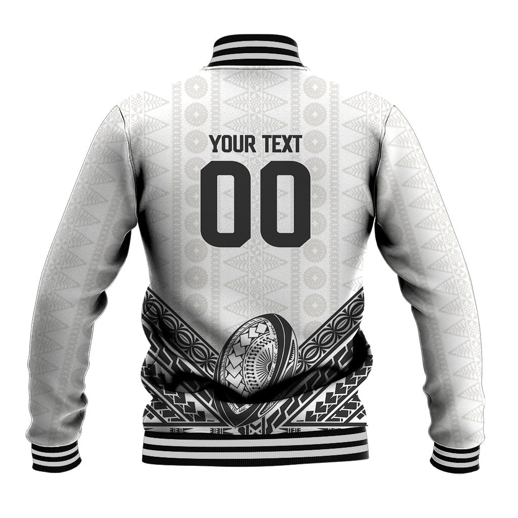 Custom Rugby Fiji National Heritage Baseball Jacket White Traditional Masi Inspired LT9 - Polynesian Pride
