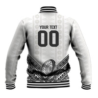 Custom Rugby Fiji National Heritage Baseball Jacket White Traditional Masi Inspired LT9 - Polynesian Pride