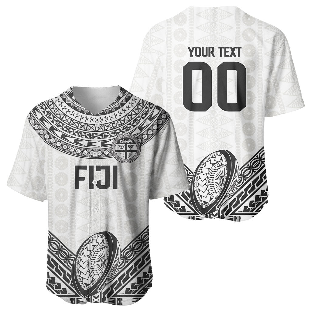 Custom Rugby Fiji National Heritage Baseball Jersey White Traditional Masi Inspired LT9 - Polynesian Pride