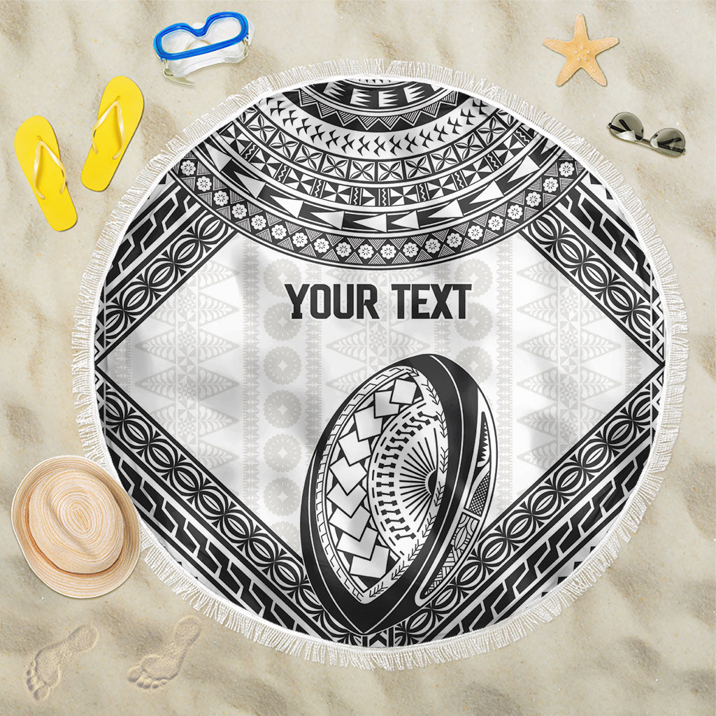 Custom Rugby Fiji National Heritage Beach Blanket White Traditional Masi Inspired LT9 One Size 150cm White - Polynesian Pride