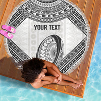 Custom Rugby Fiji National Heritage Beach Blanket White Traditional Masi Inspired LT9 - Polynesian Pride