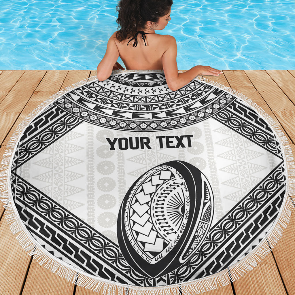 Custom Rugby Fiji National Heritage Beach Blanket White Traditional Masi Inspired LT9 - Polynesian Pride
