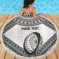 Custom Rugby Fiji National Heritage Beach Blanket White Traditional Masi Inspired LT9 - Polynesian Pride
