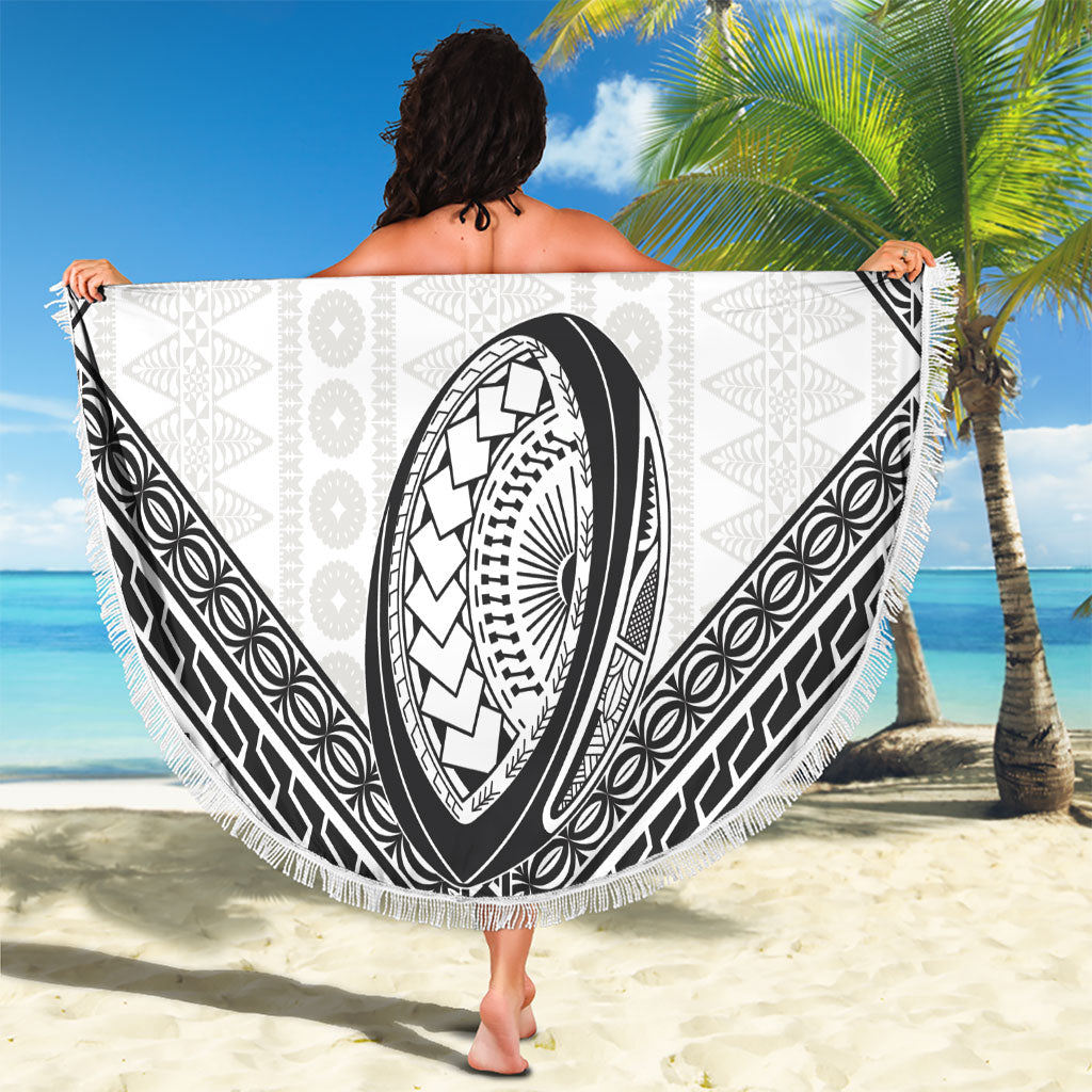 Custom Rugby Fiji National Heritage Beach Blanket White Traditional Masi Inspired LT9 - Polynesian Pride