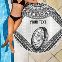 Custom Rugby Fiji National Heritage Beach Blanket White Traditional Masi Inspired LT9 - Polynesian Pride