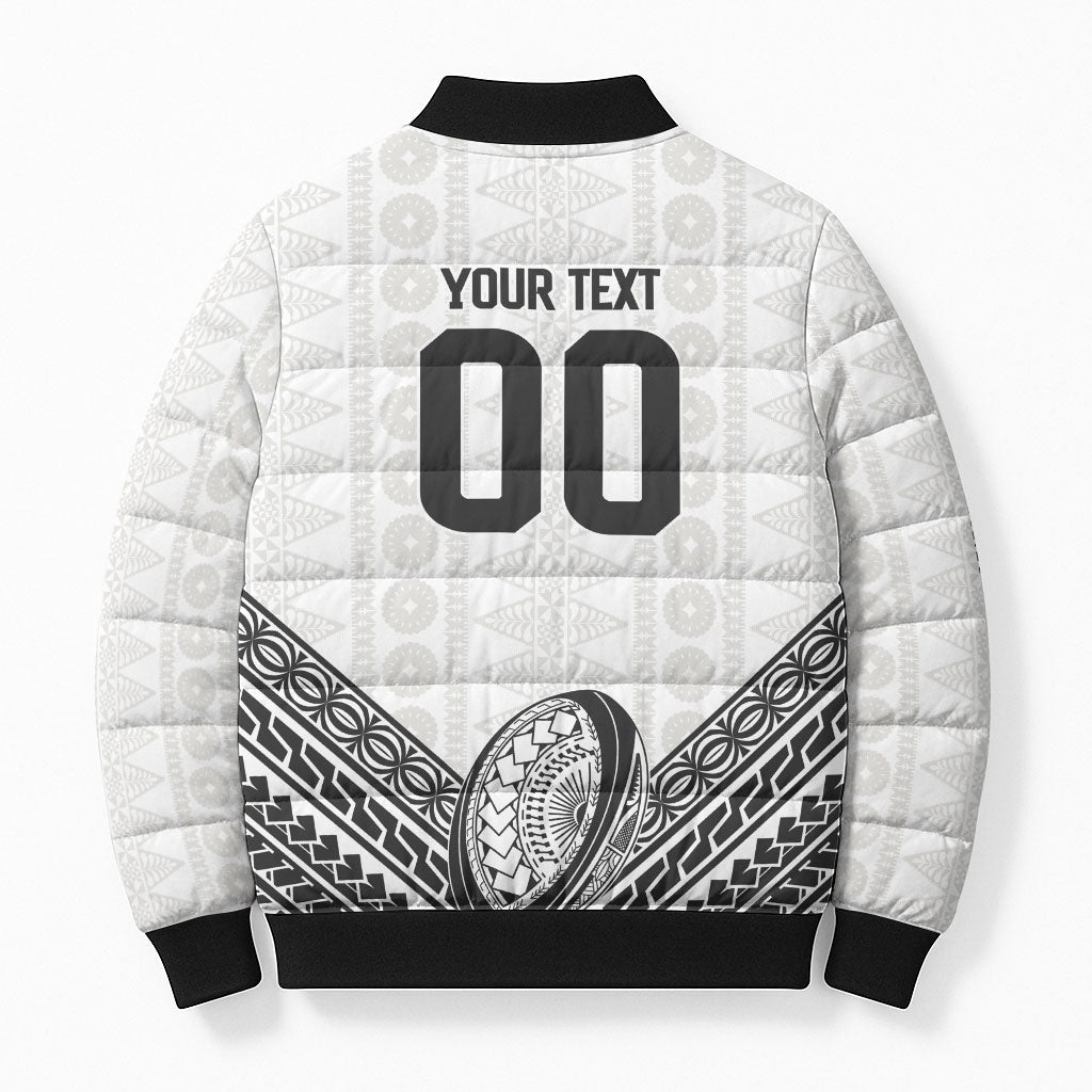 Custom Rugby Fiji National Heritage Bomber Puffer Jacket White Traditional Masi Inspired LT9 - Polynesian Pride
