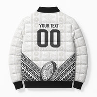 Custom Rugby Fiji National Heritage Bomber Puffer Jacket White Traditional Masi Inspired LT9 - Polynesian Pride