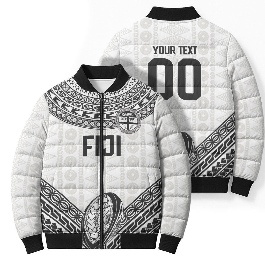 Custom Rugby Fiji National Heritage Bomber Puffer Jacket White Traditional Masi Inspired LT9 - Polynesian Pride