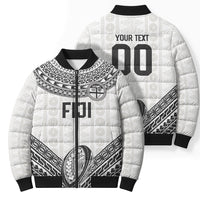 Custom Rugby Fiji National Heritage Bomber Puffer Jacket White Traditional Masi Inspired LT9 - Polynesian Pride