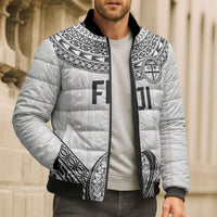 Custom Rugby Fiji National Heritage Bomber Puffer Jacket White Traditional Masi Inspired LT9 - Polynesian Pride