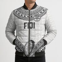 Custom Rugby Fiji National Heritage Bomber Puffer Jacket White Traditional Masi Inspired LT9 - Polynesian Pride