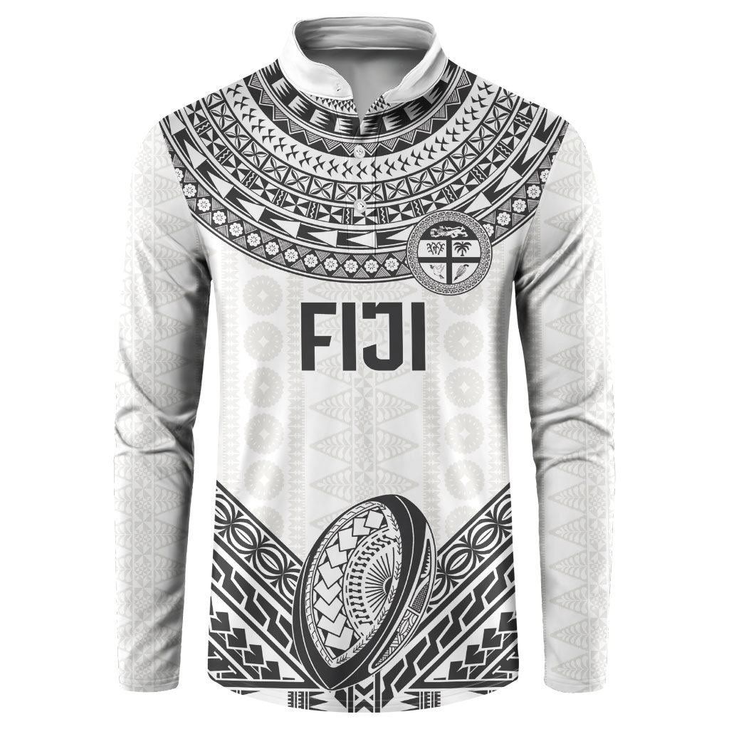Custom Rugby Fiji National Heritage Button Sweatshirt White Traditional Masi Inspired LT9 White - Polynesian Pride