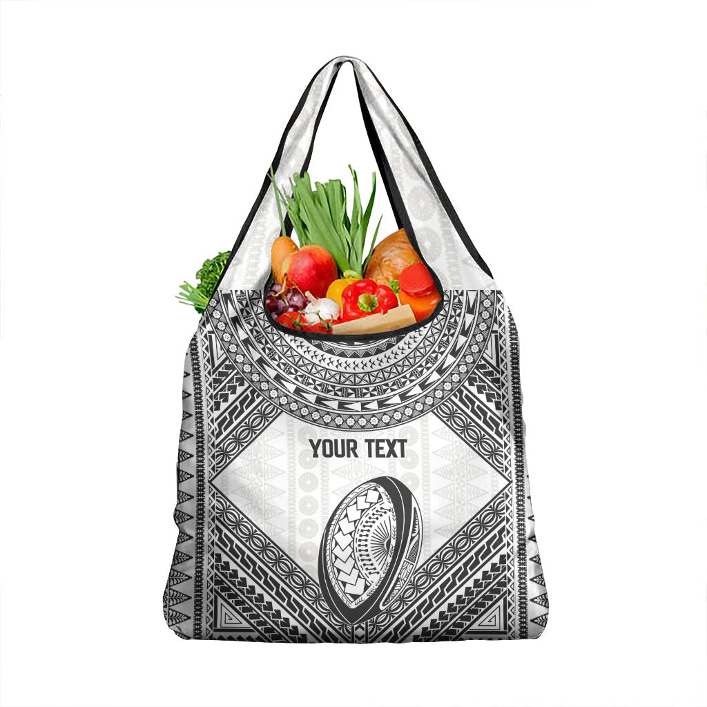 Custom Rugby Fiji National Heritage Grocery Bag White Traditional Masi Inspired LT9 1-pack One Size White - Polynesian Pride