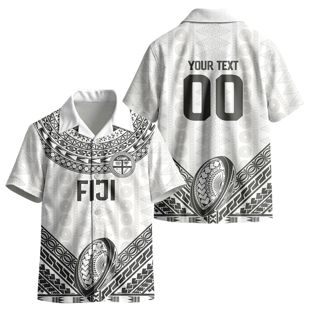 Custom Rugby Fiji National Heritage Kid Hawaiian Shirt White Traditional Masi Inspired LT9 - Polynesian Pride