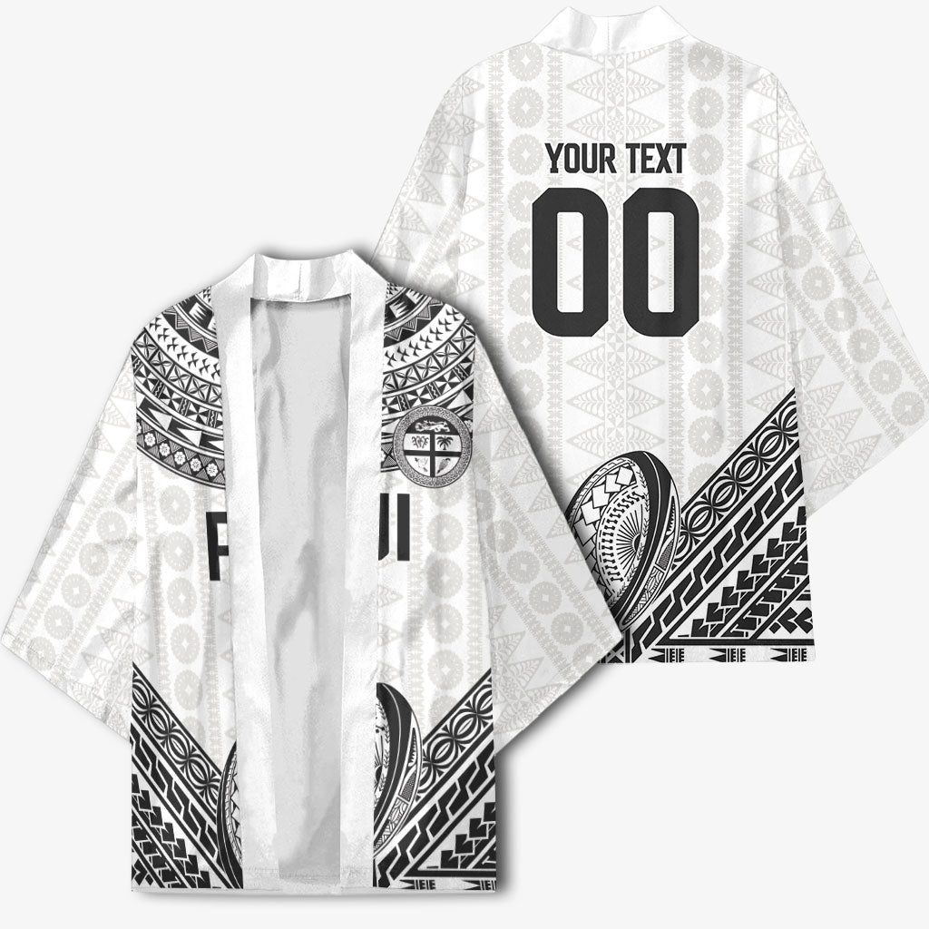 Custom Rugby Fiji National Heritage Kimono White Traditional Masi Inspired LT9 - Polynesian Pride