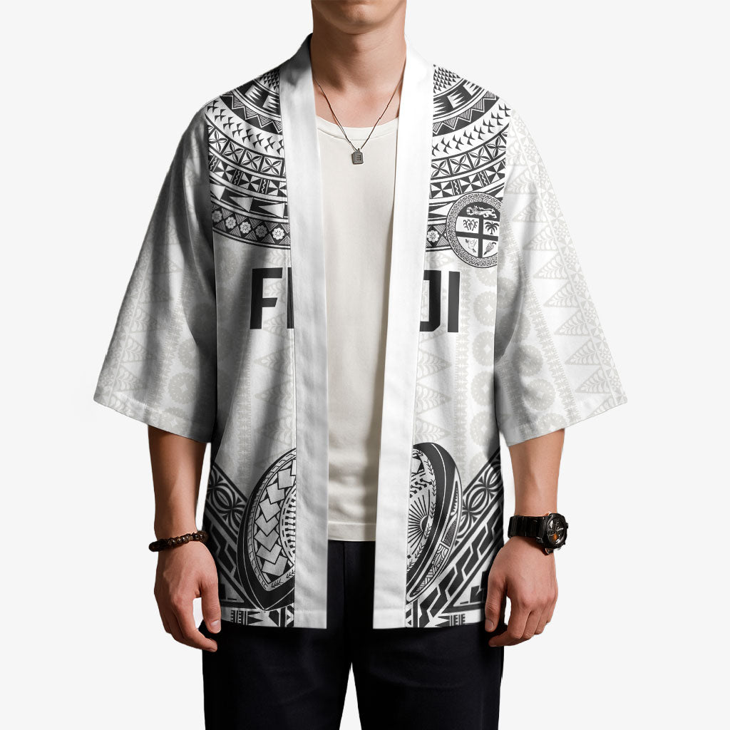 Custom Rugby Fiji National Heritage Kimono White Traditional Masi Inspired LT9 - Polynesian Pride