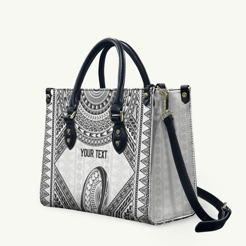 Custom Rugby Fiji National Heritage Leather Bag White Traditional Masi Inspired LT9 White - Polynesian Pride