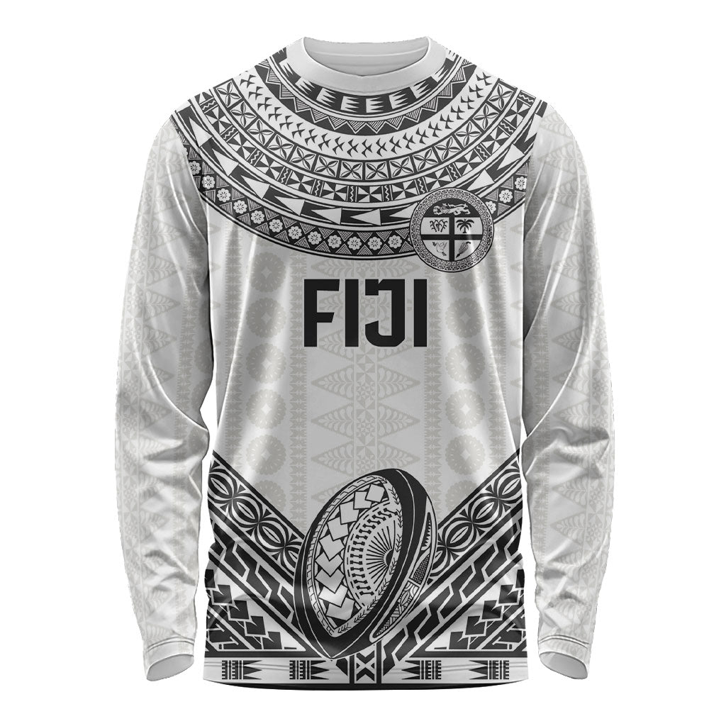 Custom Rugby Fiji National Heritage Long Sleeve Shirt White Traditional Masi Inspired LT9 Unisex White - Polynesian Pride