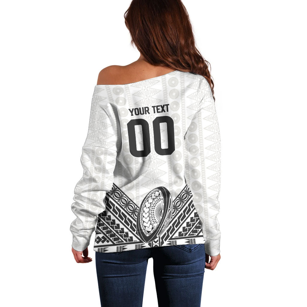 Custom Rugby Fiji National Heritage Off Shoulder Sweater White Traditional Masi Inspired LT9 - Polynesian Pride