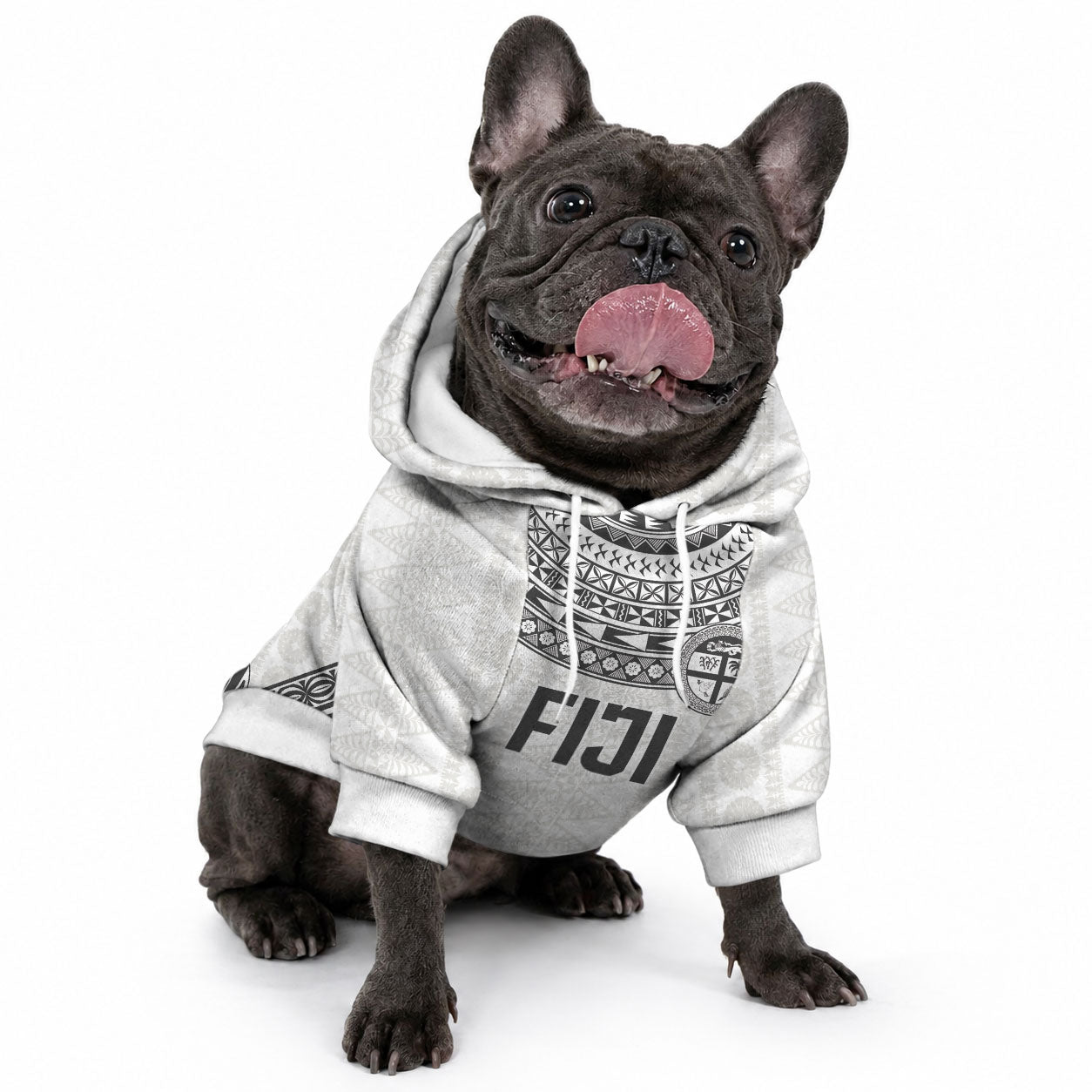 Custom Rugby Fiji National Heritage Pet Hoodie White Traditional Masi Inspired LT9 - Polynesian Pride