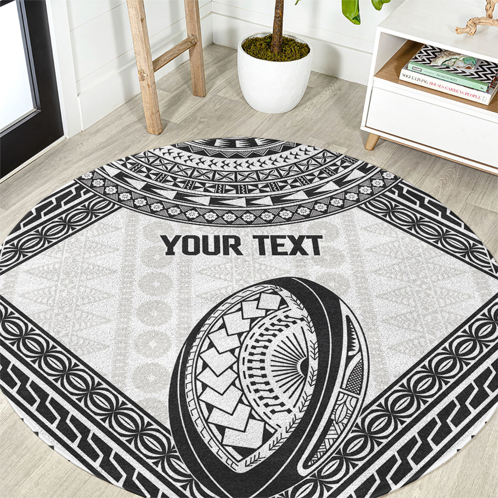 Custom Rugby Fiji National Heritage Round Carpet White Traditional Masi Inspired LT9 White - Polynesian Pride