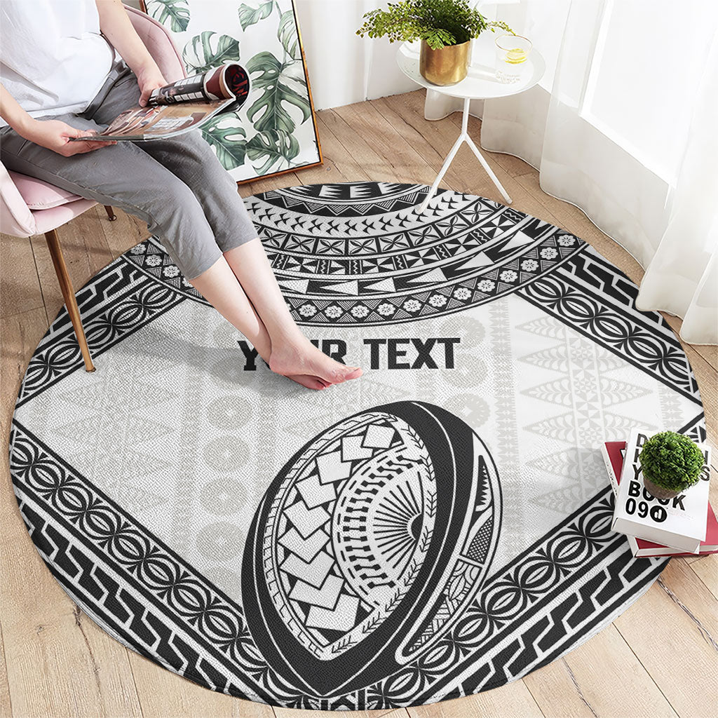 Custom Rugby Fiji National Heritage Round Carpet White Traditional Masi Inspired LT9 - Polynesian Pride