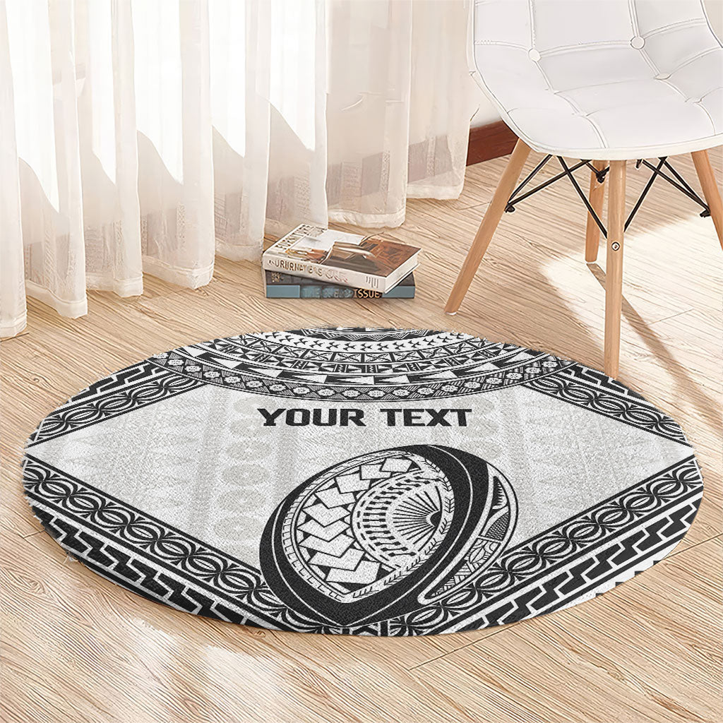Custom Rugby Fiji National Heritage Round Carpet White Traditional Masi Inspired LT9 - Polynesian Pride