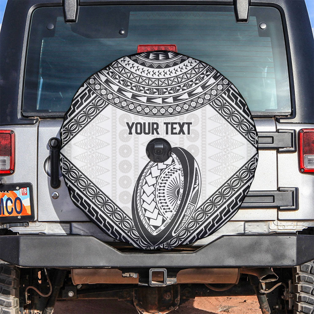 Custom Rugby Fiji National Heritage Spare Tire Cover White Traditional Masi Inspired LT9 White - Polynesian Pride
