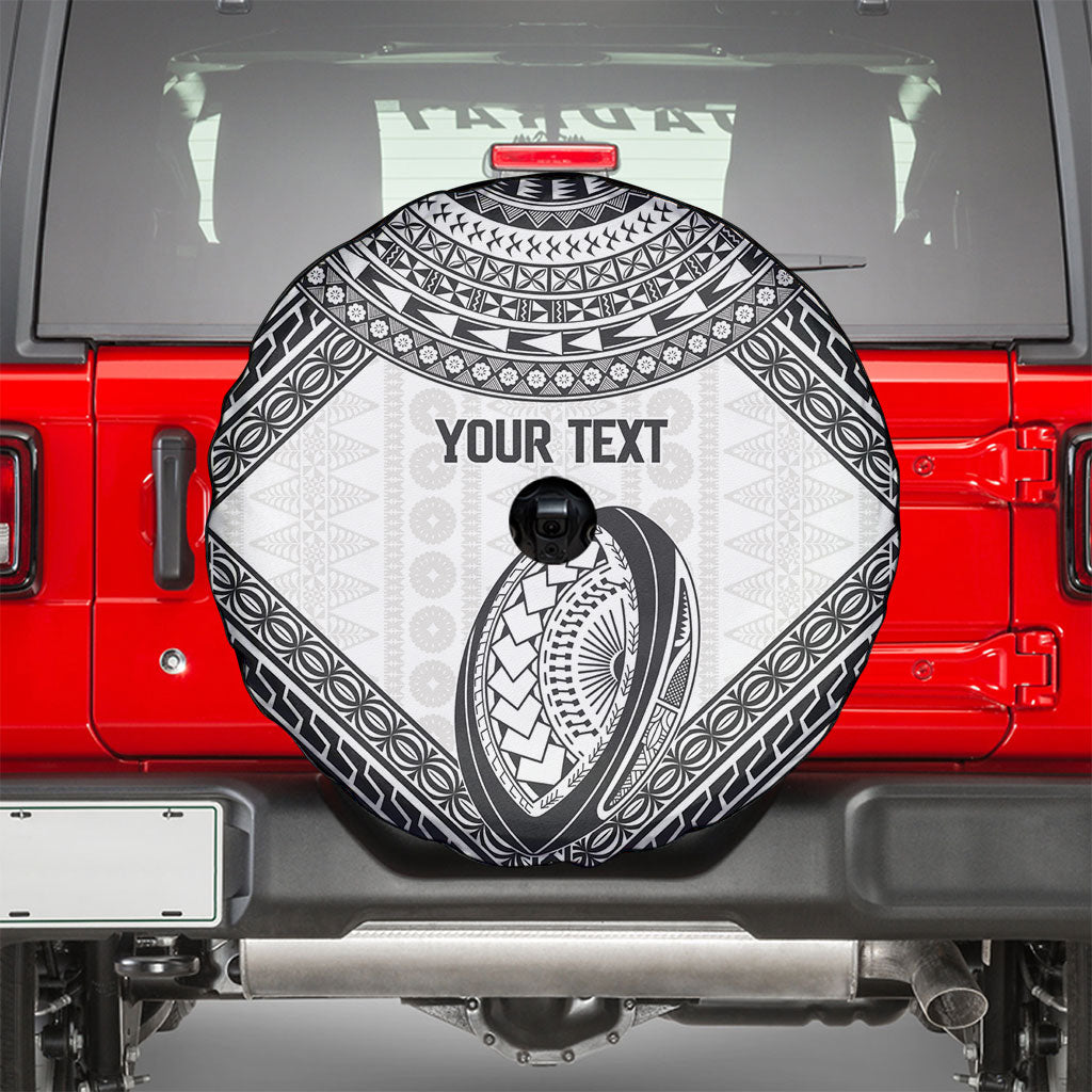 Custom Rugby Fiji National Heritage Spare Tire Cover White Traditional Masi Inspired LT9 - Polynesian Pride