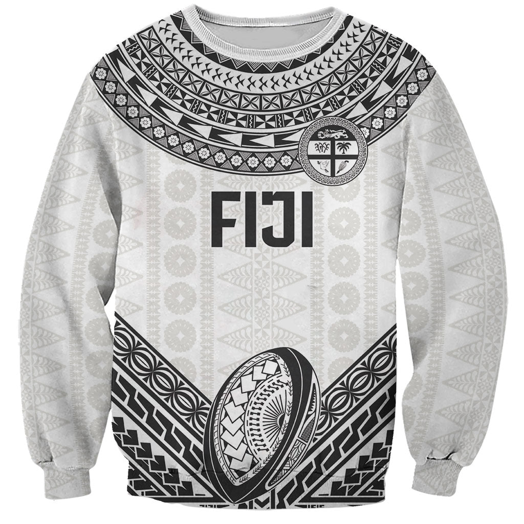 Custom Rugby Fiji National Heritage Sweatshirt White Traditional Masi Inspired LT9 Unisex White - Polynesian Pride