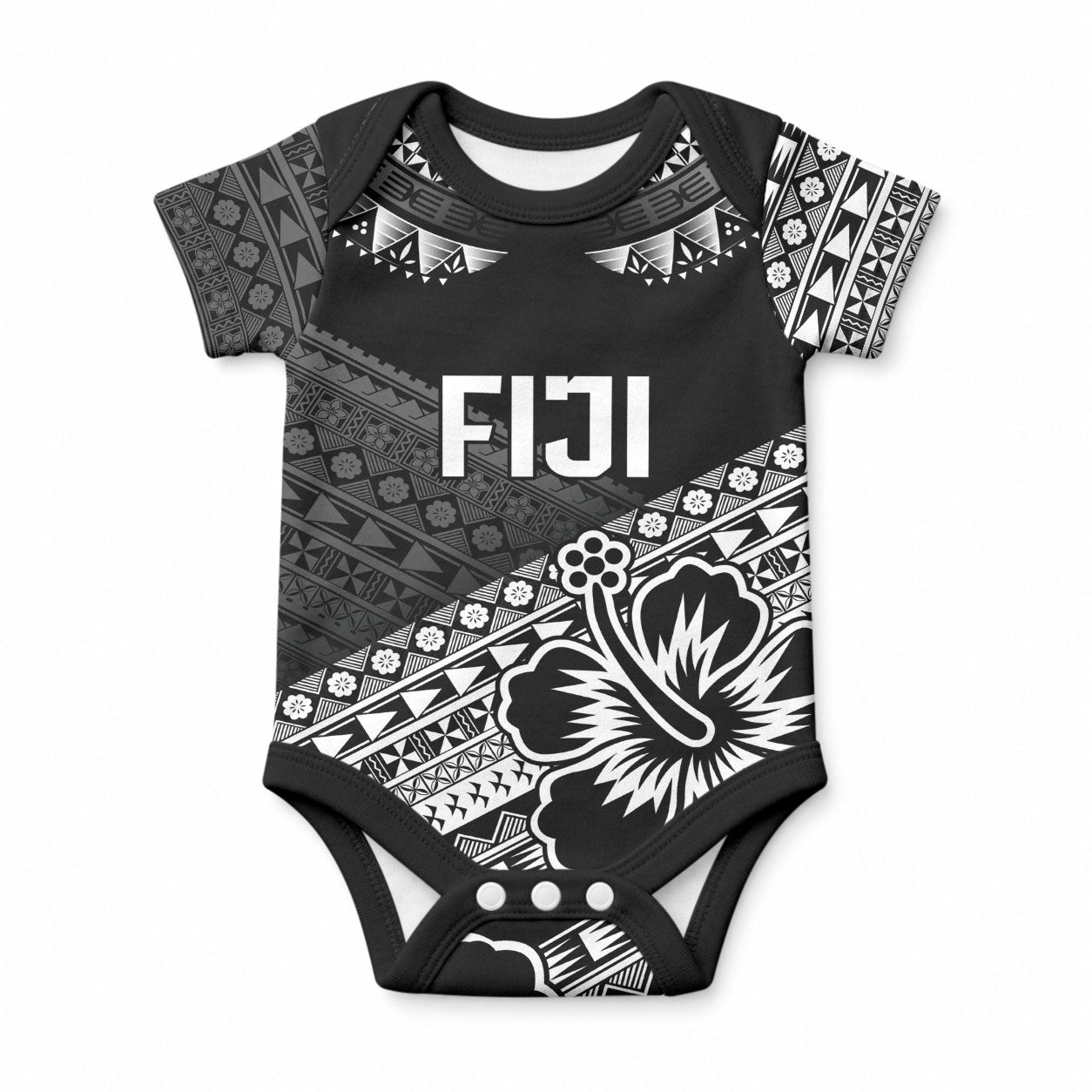 Custom Rugby Fiji Baby Onesie Black Traditional Masi Inspired LT9 Black - Polynesian Pride