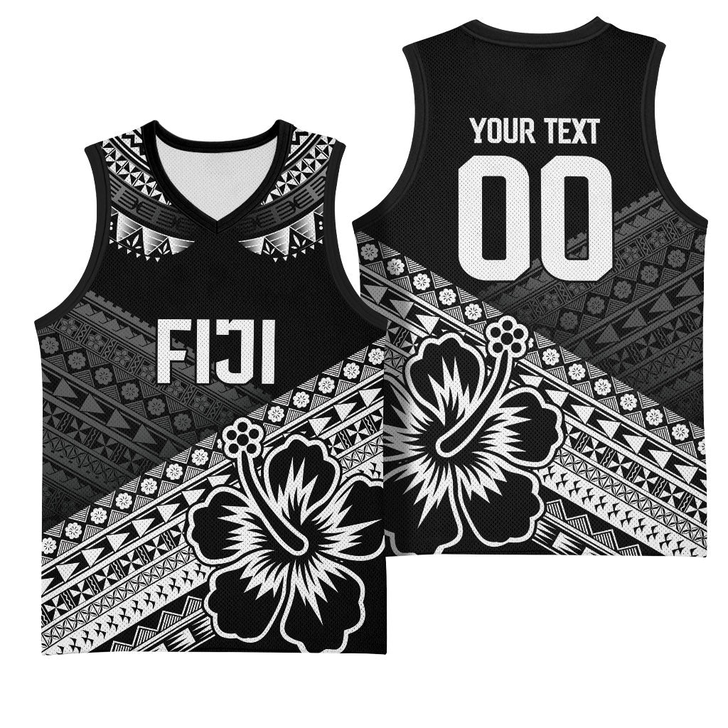Custom Rugby Fiji Basketball Jersey Black Traditional Masi Inspired LT9 - Polynesian Pride